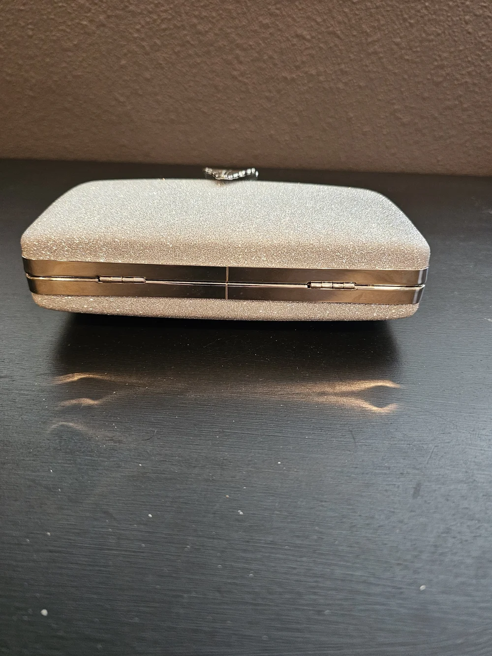 NWT Silver Glitter Evening Clutch with Chain Strap